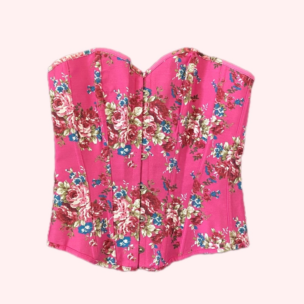 Floral Pink Corset Top Springtime Cottage-core Pretty Feminine Festival Corset